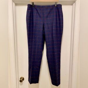 Talbots PLAID Wool Blend High Waisted Ankle Pants Plus Size 16 Navy Red